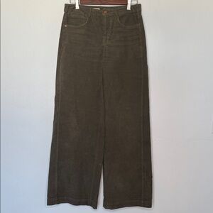 Anthropologie Pilcro Gwen Wide Leg Corduroy Pants Moss Green Brown Sz 27